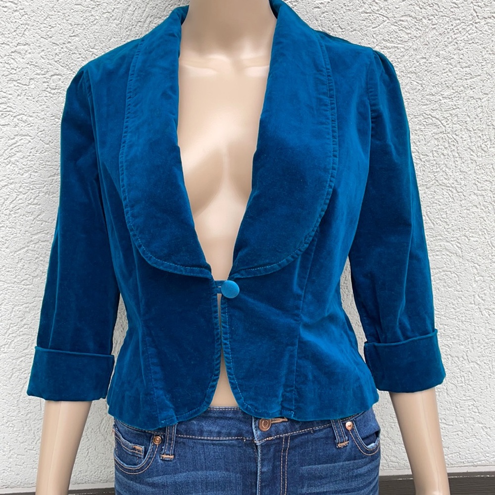 Velvet blazer crop teal